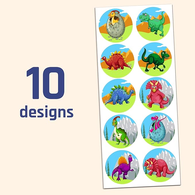 dinosaur stickers for kids, 1.5" - 20 sheets, 200 stickers