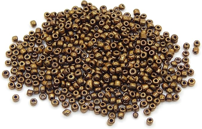 Perlin Glass Seed Beads 4mm 6/0 Round 1100pcs Mini Small Pony Spacer Beads Kit for Jewelry Making Earrings Bracelets Pendants Waist DIY Handmade Metallic Color Kit (Brown)