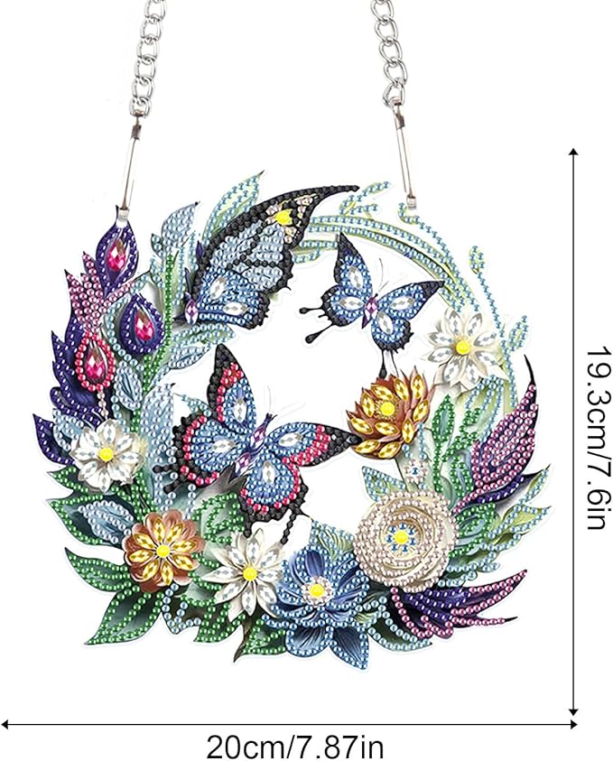 Flower Birdcage Design DIY Diamond Art Painting Wreath Kits Special Shaped Rhinestone Diamond Art Window Pendants Home Garden Wall Hanging Kits (Single Side Point Drill) (#11-Cat) (#12-Butterfly)