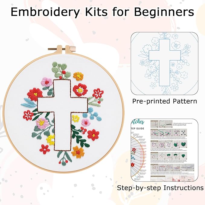 Louise Maelys Cross Embroidery Kits for Beginners, Easter Jesus DIY Cross Stitch Starter Craft Kit for Adults Including Cloth with Pattern, Hoop, Needles Instruction and Threads