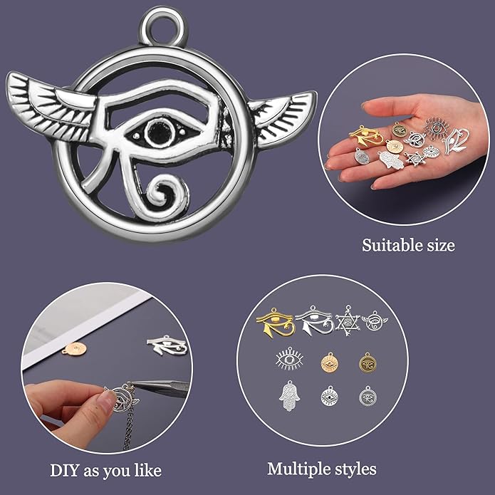 Hicarer 50 Pieces Eye of Horus Charms Pendant Tibetan Magic Metal Mixed Charm for DIY Craft Necklace Bracelet Jewelry Making Crafting Supplies