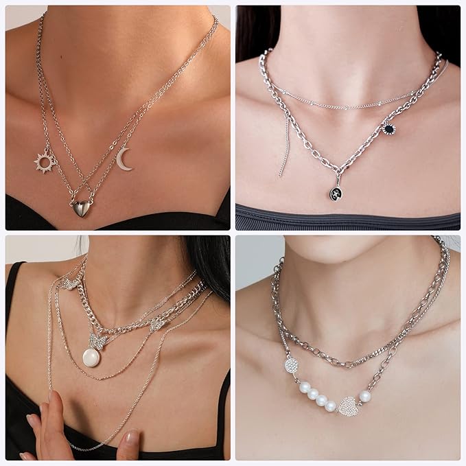 ecoofor necklace chain for jewelry making, 95.1 feet 12 rolls stainless steel jewelry chains for diy necklace bracelet making with stainless steel jump rings/lobster clasps/connectors