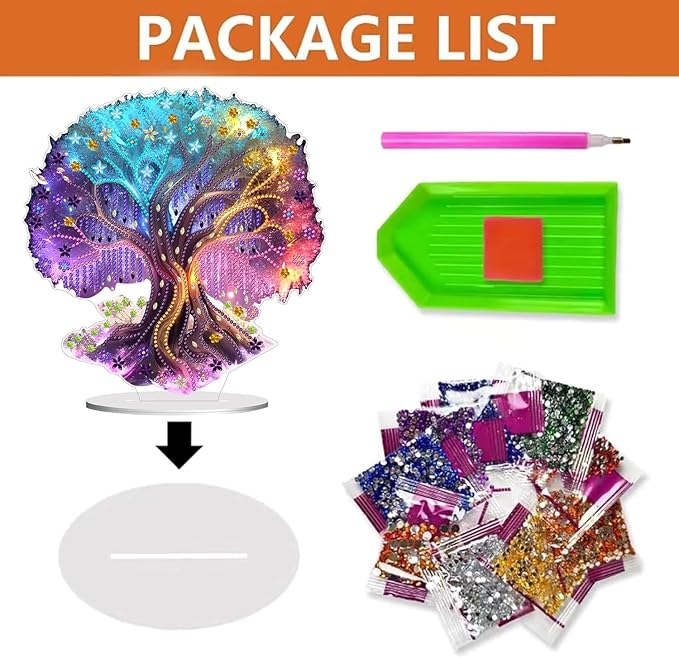 hyzsj DIY Diamond Desktop Ornament Tree of Life, Crystal Diamond Art Painting Tabletop Ornaments Single Sided, Diamond Ornament for Adult Beginner Home Office Decor Crafts Gift