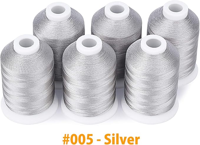 Simthread 6 Silver Polyester Machine Embroidery Threads 1000M(1100Yards) for Brother Babylock Janome Pfaff Singer Bernina Home Embroidery and Sewing Machines (Silver)