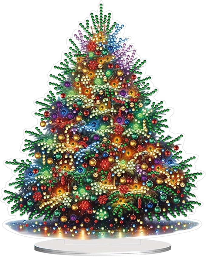 JJFox DIY Tabletop Diamond Art Painting Kit，Special Shaped Rhinestone Desk Placement Ornament，Home Stand Up Gem Painting Craft Kit，Gift,Double Sided. (Christmas Tree-1)