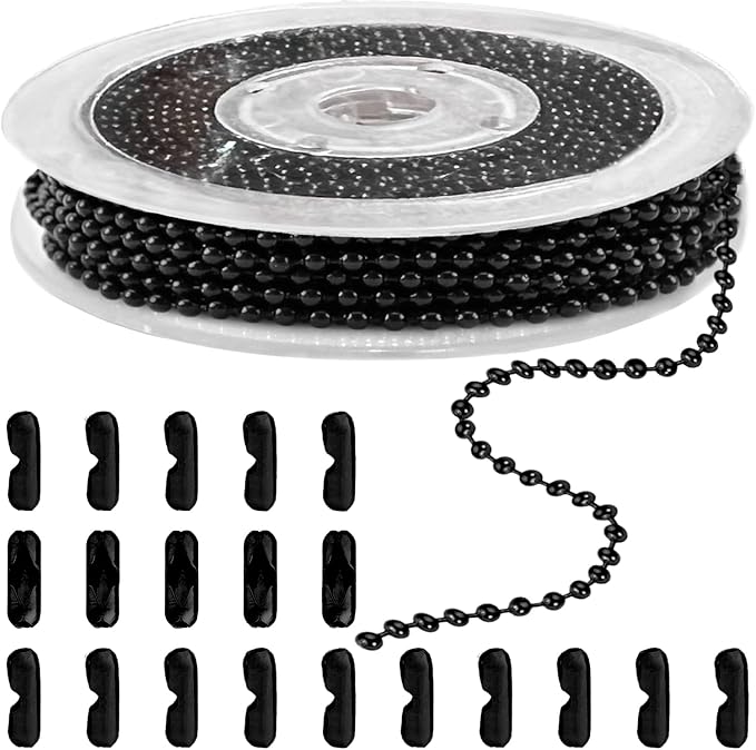 jishi steel ball chain bead dog tag chain beaded necklace chains for jewelry making bracelet military crafts, silver metal pull chain small ball bead chain roll w/20 connectors (black, 33ft 2.4mm)