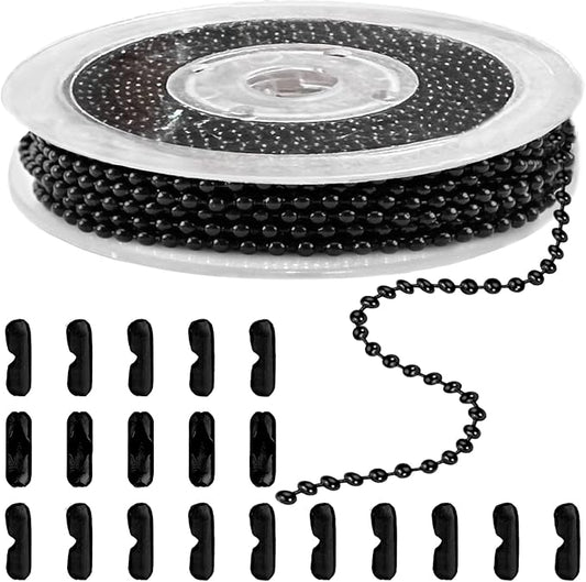 jishi steel ball chain bead dog tag chain beaded necklace chains for jewelry making bracelet military crafts, silver metal pull chain small ball bead chain roll w/20 connectors (black, 33ft 2.4mm)