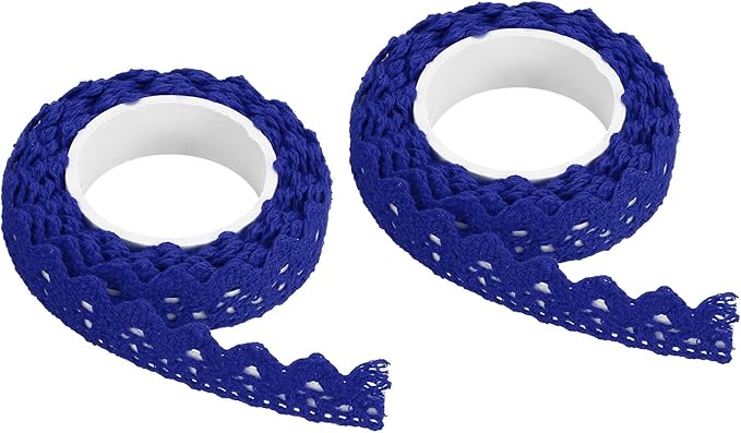 PATIKIL Lace Ribbon Self-Adhesive Lace Tape, 2 Rolls Cotton Masking Sticker for Detailing Accent Wall Decor Art, Blue