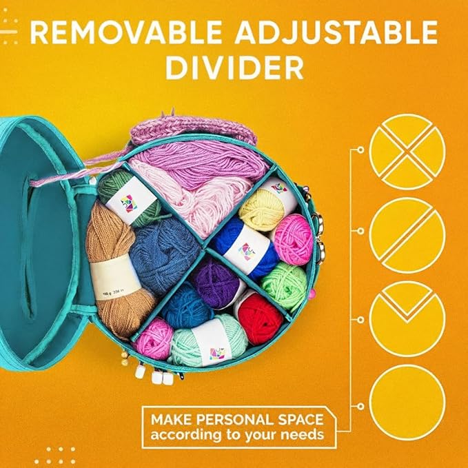 CRAFTISS Knitting Bag Yarn Storage - Gift for Crocheters - Durable Canvas Yarn Holder for Crochet Accessories - Organizer Crochet Bag with Knitting Accessories Case (Turquoise)
