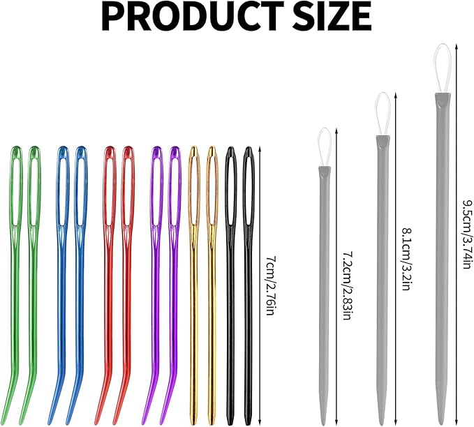 15pcs Large Eye Sewing Needles Set, Big Eye Blunt Darning Yarn Hand Sewing & Bent Tapestry Needle with Crochet Wool Weaving Tools for Cross Stitch Knitting Embroidery Quilting Projects