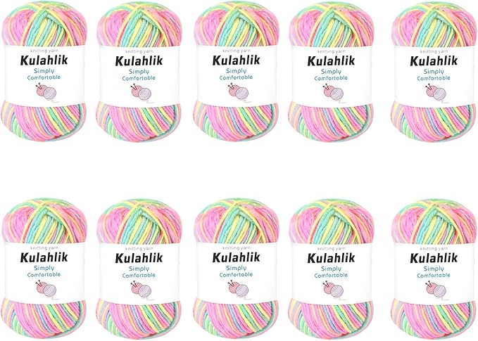 500g(10x50g) Acrylic Yarn for Crocheting and Knitting, Colorful Gradient Yarn Thread, 10 Rolls Skeins, Multicolor Hilo Acrílico, Perfect for DIY Crafts Project