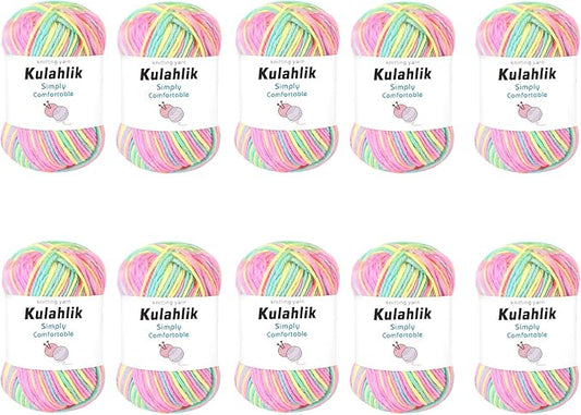 500g(10x50g) Acrylic Yarn for Crocheting and Knitting, Colorful Gradient Yarn Thread, 10 Rolls Skeins, Multicolor Hilo Acrílico, Perfect for DIY Crafts Project