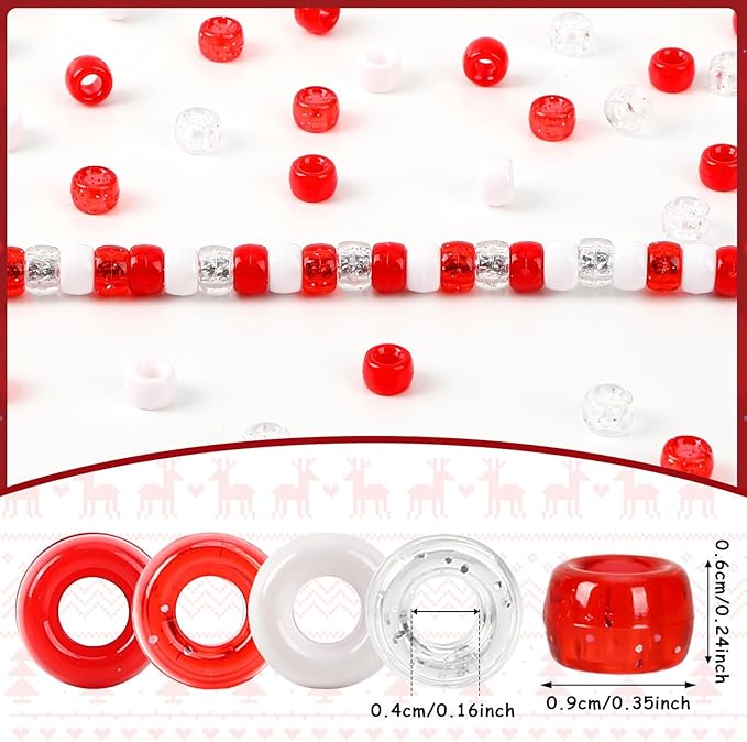 UPINS 1200Pcs Red White Pony Beads,Valentine's Glitter Pony Beads Bulk for Necklace Bracelets Earrings Jewelry Making Supplies DIY Craft Hair