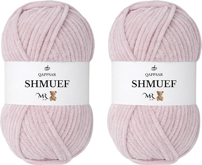 SHMUEF Chenille Yarn 2-Pack – Ultra Soft Velvet Yarn, Super Bulky Weight (5–6 mm), Yarn for Crochet, Amigurumi & Baby Blankets (Light Beige)