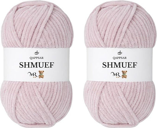 SHMUEF Chenille Yarn 2-Pack – Ultra Soft Velvet Yarn, Super Bulky Weight (5–6 mm), Yarn for Crochet, Amigurumi & Baby Blankets (Light Beige)