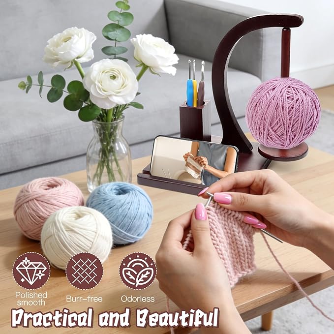 Magnetic Yarn Holder for Knitting and Crocheting,Wooden Crochet Yarn Holder,Crochet Yarn Holder with Crochet Hooks Knitting Tools for Knitting Lovers