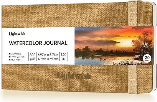 Watercolor Journal - 100% Cotton Cold Press Paper | 20 Sheets 40 Pages | 300GSM (140lb) | PU Leather Cover Watercolor Sketch Books for Artists Painting,Mixed Media 7.0 in x 3.7 in