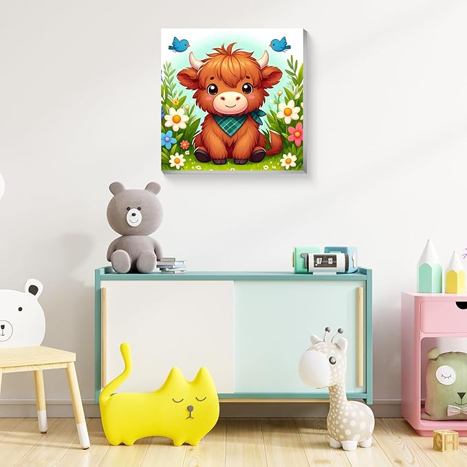 Reivworl Paint by Numbers Kit for Kids with Frame and Easel, Cow Paint by Number for Kids Age 6-8-12, Acrylic Paint by Numbers for Gifts and Home Decor (8X8inch)
