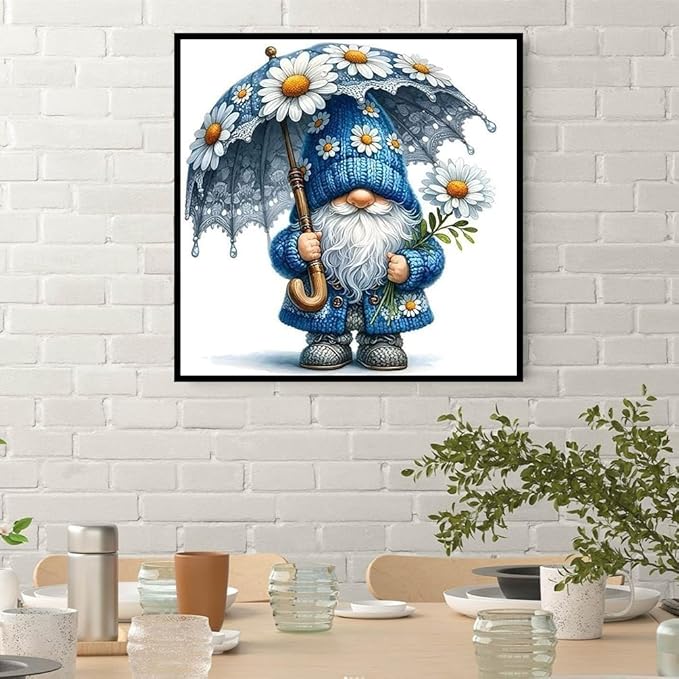 ijbnhd Gnome Diamond Art Kits for Adults, Gnome Diamond Painting Kits for Adults, DIY Full Drill Flowers Gem Art Crystal Rhinestone for Wall Home Decor 14X14inch