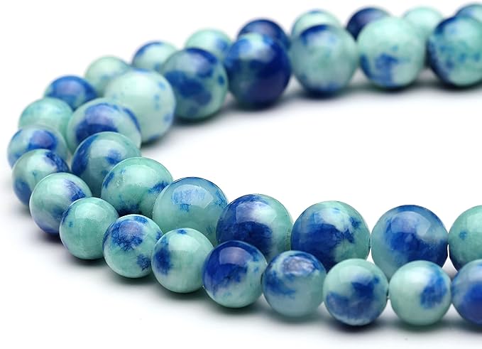youngbling natural jade beads for jewelry making,6mm blue point jade polished round smooth stone,genuine real stone beads for bracelet necklace 15 inch(blue point jade,6mm)
