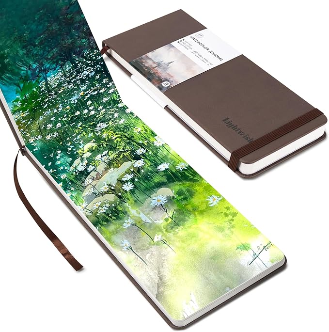 Lightwish Watercolor Journal, 100% Cotton Cold Press Watercolor Paper Sketchbook 9.25” x 3.93”, 20 Sheets (140lb/300gsm), Acid-Free for Watercolors, Gouache, Acrylics