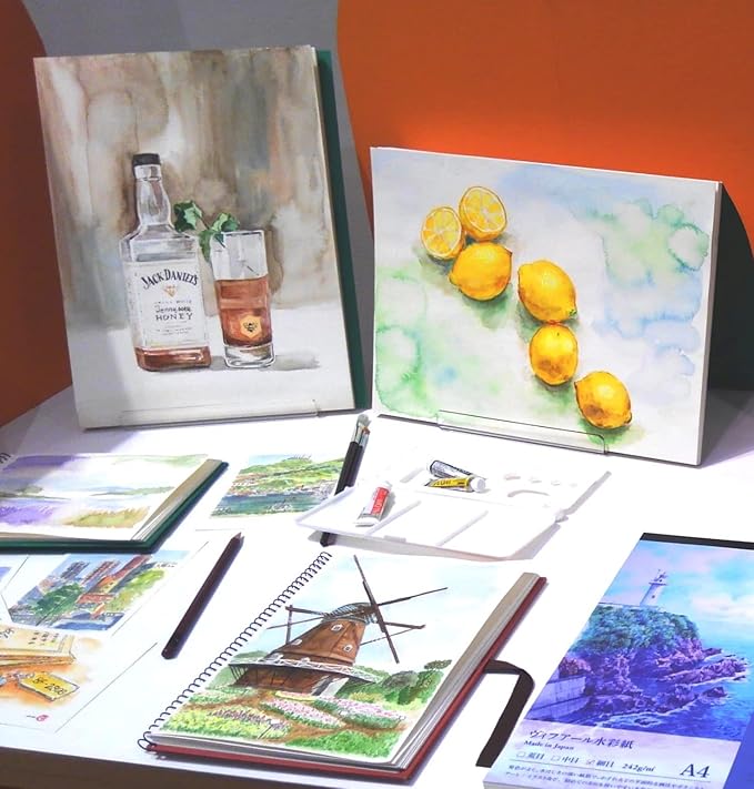 Maruman VifArt Watercolor Artbook- Premium Fine Watercolor Paper, Natural White, F3, 9.02" x 11.57", 15 Sheets/ 30 Pages, Reinforced Cover Sketchbook for Watercolor & Mixed Media, Blue