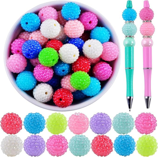 20mm Rhinestone Beads for Pens 20pcs Beaded Pens Beads Bling Glitter Suger Bugglegum Beads Large Balls Crystal Pen Beads for DIY Pens Keychain Making Suppliers Bulk(Jelly Beads, 20mm)