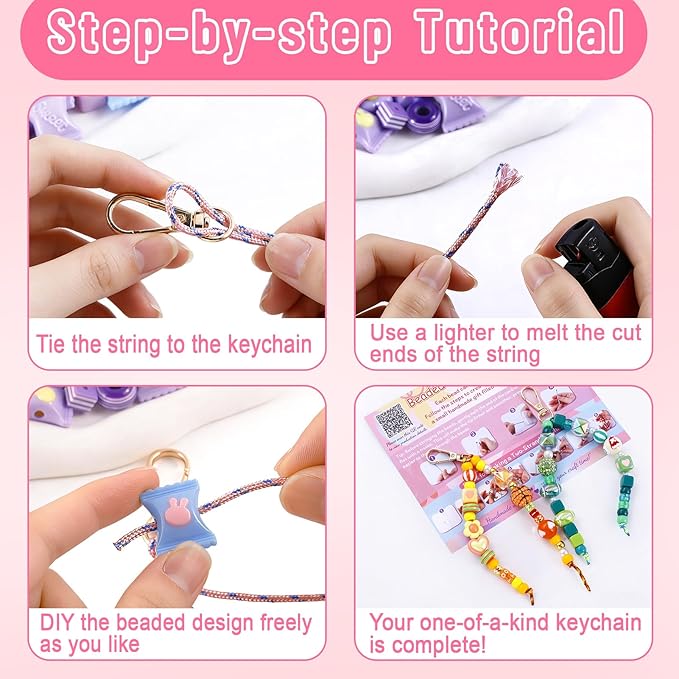 TOHONGADON 2200 PCS DIY Bag Charm Kits, Assorted 8 Colors Acrylic Heart Star Flower Letter Alphabet Beads, Beaded Keychain Making Kit for Women, Keychain Jewelry Making Kit with Beads