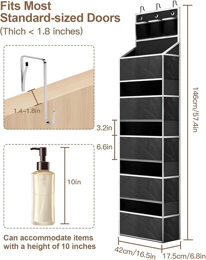 Hanging Yarn Storage Organizer, Large Capacity Knitting Yarn Organizer Storage with 5 Deep Pockets 13 Mesh Bags, Over The Door Yarn Holder for Knitting Needles Crochet Hooks, Black