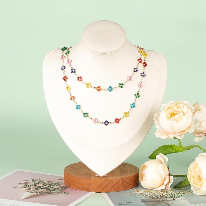 KYUNHOO 3M Four Leaf Clover Jewelry Making Chains Gold Plated Brass Chain Roll Multicolored Oil Drip Flower Necklace Chain Bulk Jewelry Findings