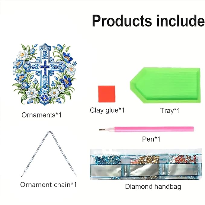 AIBOERL Diamond Art Hanging Kit for Adult,Special Shaped Rhinestone,Double Sided 5D DIY Acrylic Diamond Art Painting Window Pendants Home Garden Wall Hanging Kits Hanging Ornament (Cross)