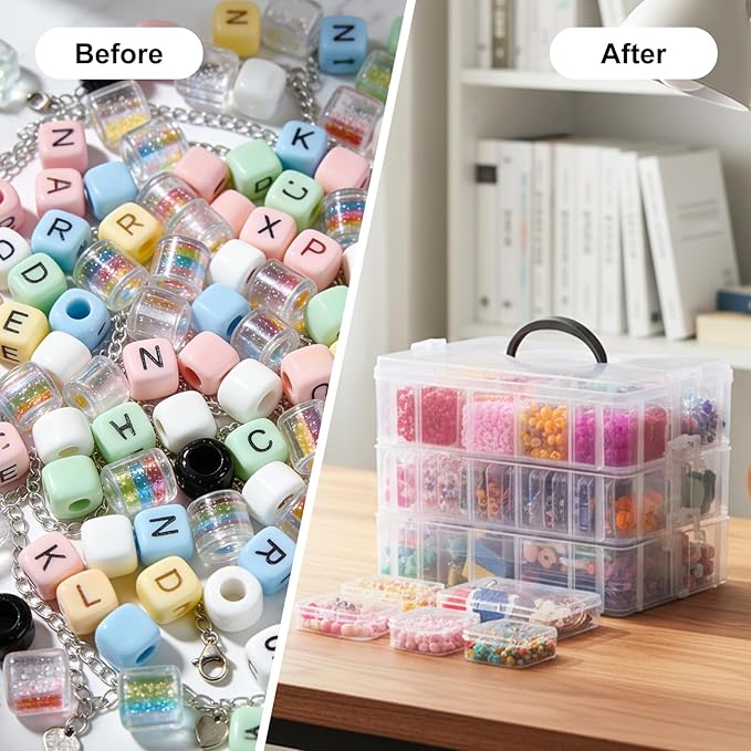 SGHUO Bead Organizer Box, 56 pcs Small Organizers, 3-Tier Stackable Storage Container Box for Art Craft Storage, Washi Tape, Kids Toys, Jewelry, Beauty & Sewing Supplies