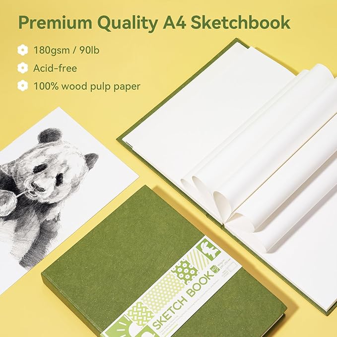 Arrtx A4 Sketchbook, Lay Flat Hardcover Sketch Book(120 Pages) 180GSM/90lb, Acid-Free Art Sketchbook for Artist, Students and Beginners