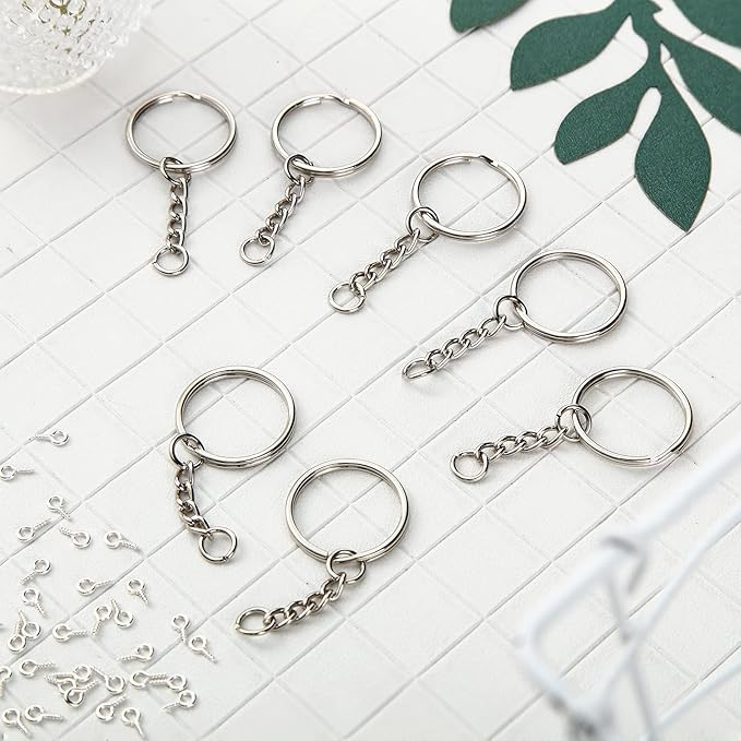Hotop 360 Pcs Key Rings for Crafts Keychain Making Kit Including 90 Open Jump Rings Connectors, 180 Small Screw Eye Pins Hooks Bulk for DIY Keychain Supplies Crafts Jewelry Making(25 mm,Silver)