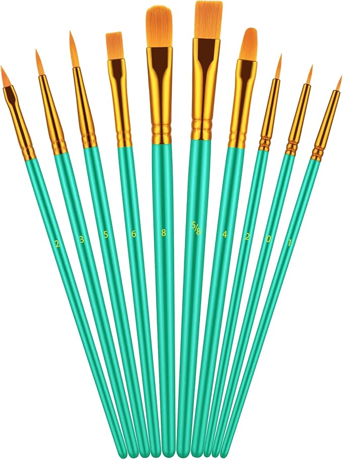 Paint Brush Set, 10 Pcs Paint Brushes for Acrylic Painting, Round Pointed Tip Detail Small Paint Brush for Oil Watercolor Canvas Face Body Boards Rock, Adult Drawing Arts Crafts Supplies, Green