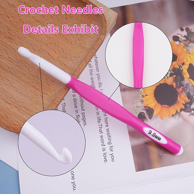 Hobekoee 9mm Large Crochet Hook,Big Crochet Hooks for Chunky Yarn,Extra Long Crochet Hooks with Soft Ergonomic Handle for Crocheting Yarn,Wool Roving