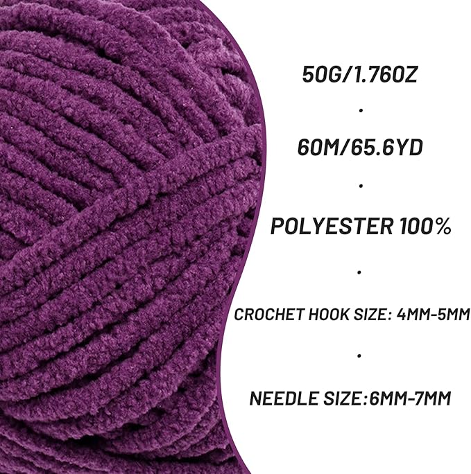 4 Packs Plush Chenille Chunky Crochet Yarn - Baby Yarn for Crocheting Soft - Velvet Yarns Knitting for Blankets Crafts - Fluffy Amigurumi Yarns 200g/262.5yds (4 Violet)