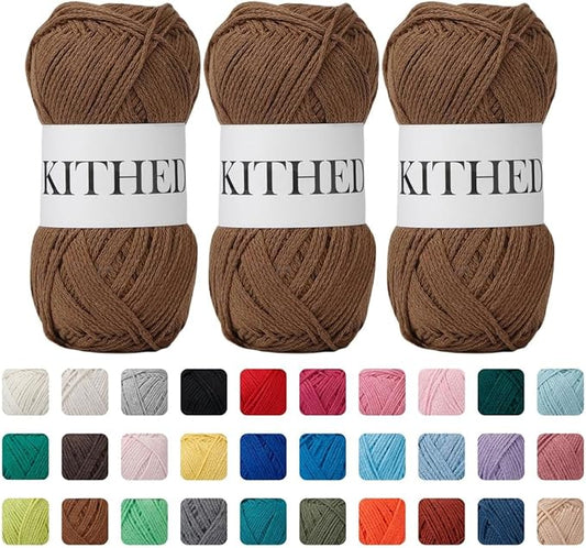 Cotton Yarn，10.5oz，526yard，3 Pack ，Soft Yarn for Crocheting and Knitting (33 Caramel)
