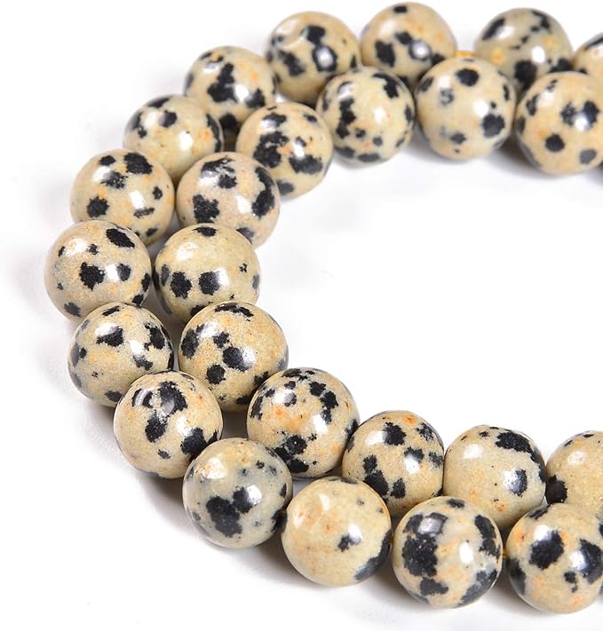 36pcs 10mm Natural Dalmation Spot Jasper Gemstone Round Spacer Loose Stone Beads for Jewelry Making 15.5" 1 Strand (Dalmation Spot Jasper, 10mm 36Beads)