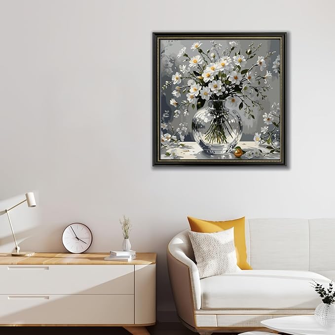 Mosaflare Paint by Numbers for Adults Beginner, Daisy Adult Paint by Number Kits on Canvas, DIY Acrylic Oil Easy Painting by Numbers for Home Wall Decor 16X16 inch (Without Frame)