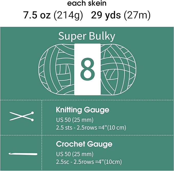 MABOZOO Tie Dye Chunky Yarn for Crocheting 8 Pack,Green,Black,White Fluffy Jumbo Chenille Yarn,Soft Plush Yarn Bulky,Giant Thick Fuzzy Yarn for Hand Knitting or Arm Knitting (26 yds,7.5 oz Each Skein)