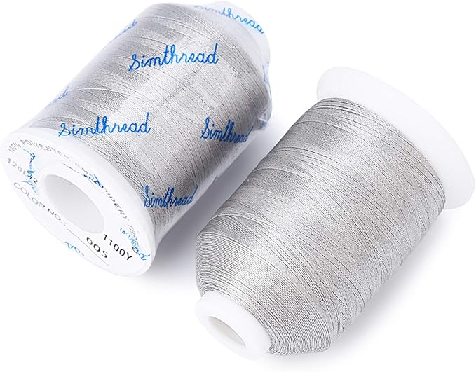 Simthread 6 Silver Polyester Machine Embroidery Threads 1000M(1100Yards) for Brother Babylock Janome Pfaff Singer Bernina Home Embroidery and Sewing Machines (Silver)