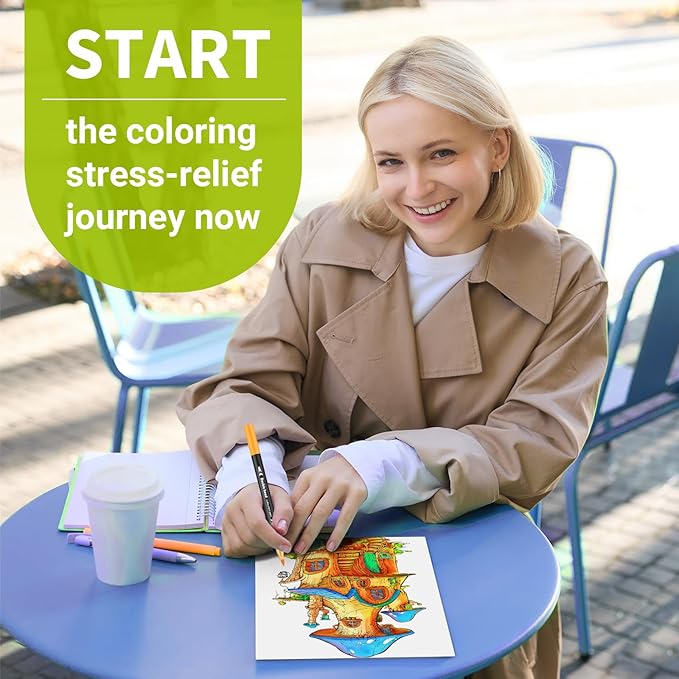 Adult Coloring Book for Women Relaxation, Spiral Bound Mindfulness Coloring Book with 24 Colors Markers for Adult, Anxiety Relief Gifts with 48 Pictures (Garden & Magic House)