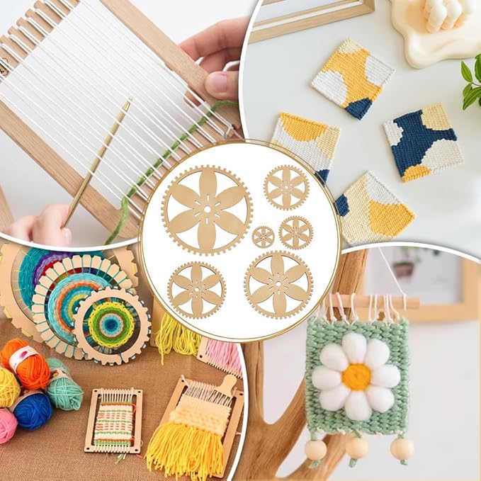 BENECREAT 6 Sizes Poplar Wood Weaving Loom Kit, Round DIY Weaving Loom DIY Weaving Art Tapestry Loom for Hanging Decor Woven Tapestry Knitted Crafts Making, 4.5mm Thick