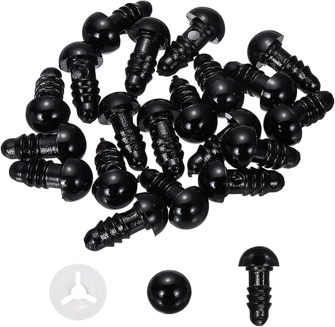 PATIKIL 8mm Safety Eyes, 20 Pcs Plastic Craft Eyes with Protective Film with Washers for Stuffed Animals Crochet Toys Dolls DIY Craft Making, Black
