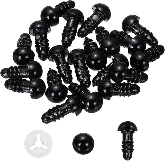 PATIKIL 8mm Safety Eyes, 20 Pcs Plastic Craft Eyes with Protective Film with Washers for Stuffed Animals Crochet Toys Dolls DIY Craft Making, Black