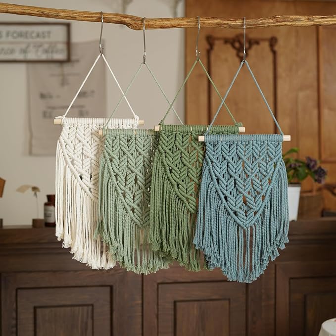 nashibowu small macrame wall hanging decor boho tapestry for bedroom living room dorm nursery and office, cute aesthetic wall art for small spaces for teen girls and home decor (white, 16 * 10 inch)