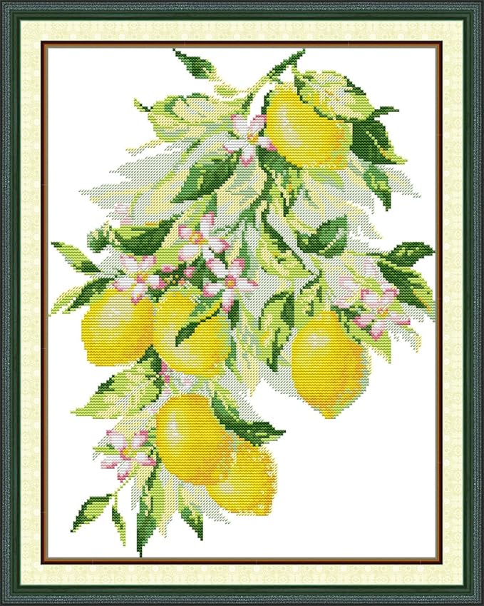 Meecaa Cross Stitch Kits 14 Count Stamped, Lemon Flower Embroidery Kit with Accessories Pre Printed (Wheat Field)