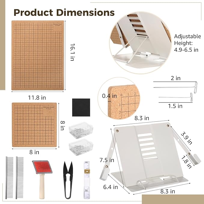 107 PCS Macrame Board Set, with 12x16/8x8 Inch Macrame Board Adjustable Holder with T Pins Double Sided Grids Bracelet Making Board with Brush Scissor Ruler Tools for Braiding Cording Creating (B)