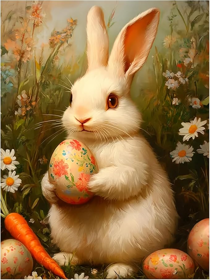 Mandun Easter Rabbit Paint by Numbers for Adult, Easter Rabbit Paint by Numbers Kit for Adults Beginners, DIY Acrylic Painting on Canvas for Home Wall Art Decor Gift 16x20Inch